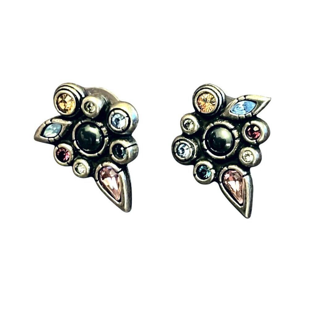 Patricia Locke Silver Tone Handmade USA Multicolor Crystal Earrings NWT